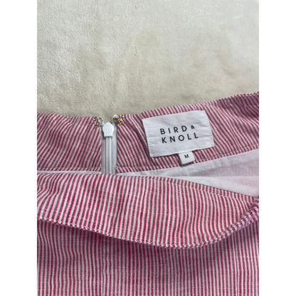Bird & Knoll 100% Cotton Red White Pin Stripped Long Lined Maxi Skirt | M