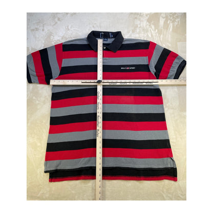 Vintage Red Grey & Black Stripped Mens Polo Short XL