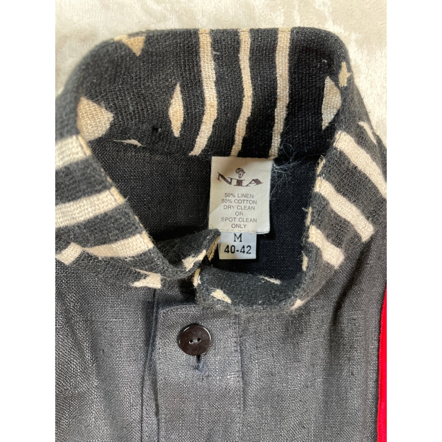Unisex Vintage NIA Linen Cotton Black and Red Tribal Ethnic Shirt & Pant Set Suit M
