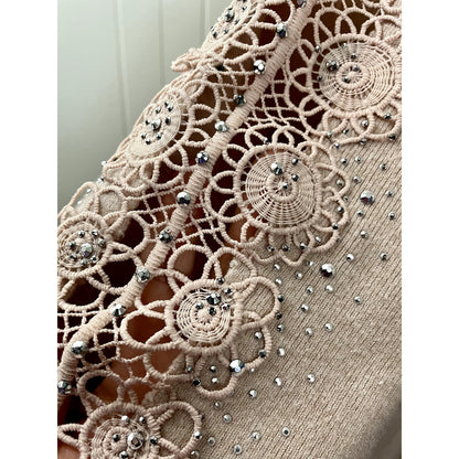 Siren Lily Jeweled Long Sleeve Crochet Woman’s Sweat Blouse Size 2XL