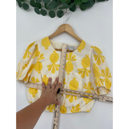 Cupcakes and Cashmere Yellow  Pineapple Linen Blend Top & Skirt Set Small