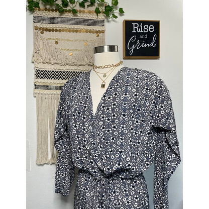 Ulla Johnson Woman’s Plus Size 4 Blue & Grey Long Sleeve Silk Jumper
