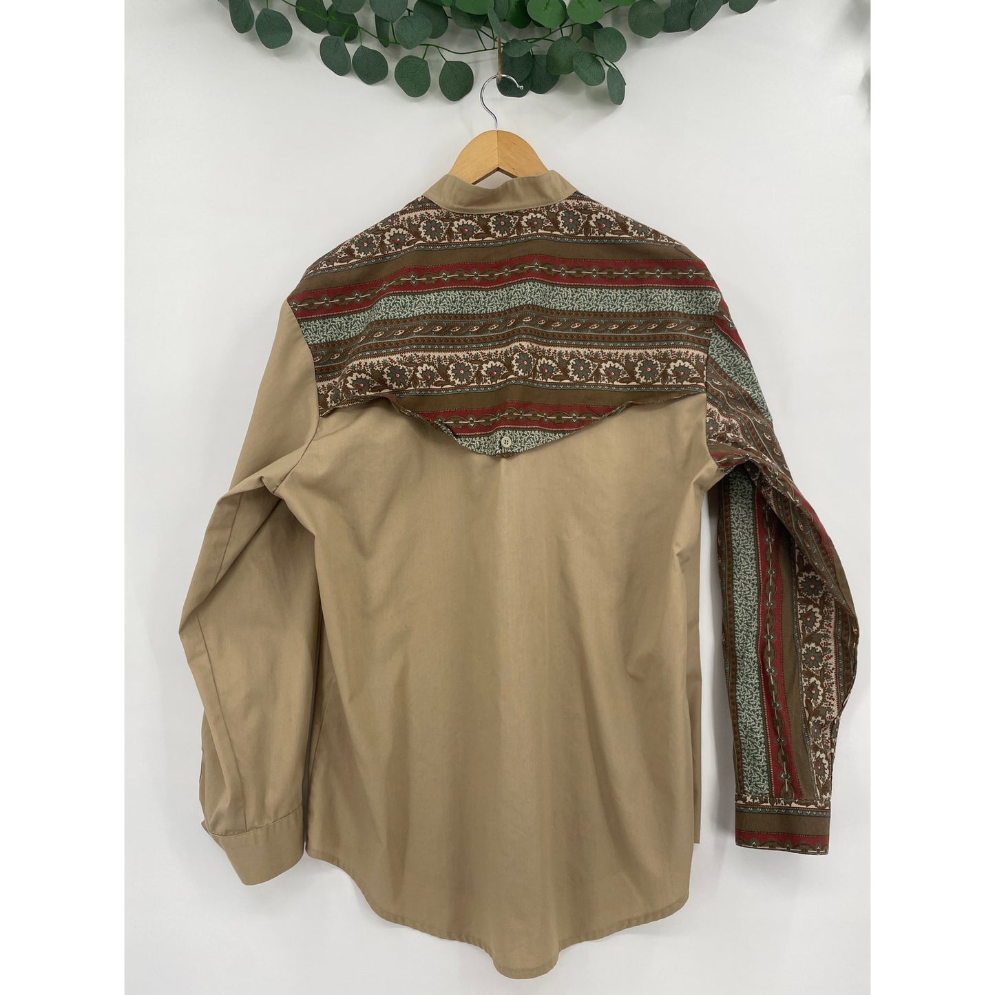 VTG Maury Tates Mo Betta Western Mens Brown and Tan Button Down Shirt Size 17/36
