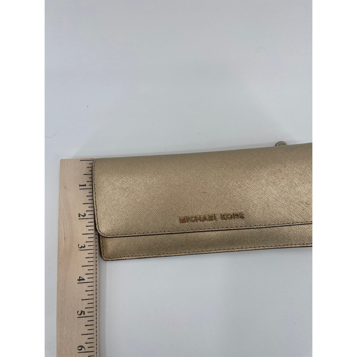 Micheal Kors Metalic Gold Jet Set Travel Saffiano Leather Wallet
