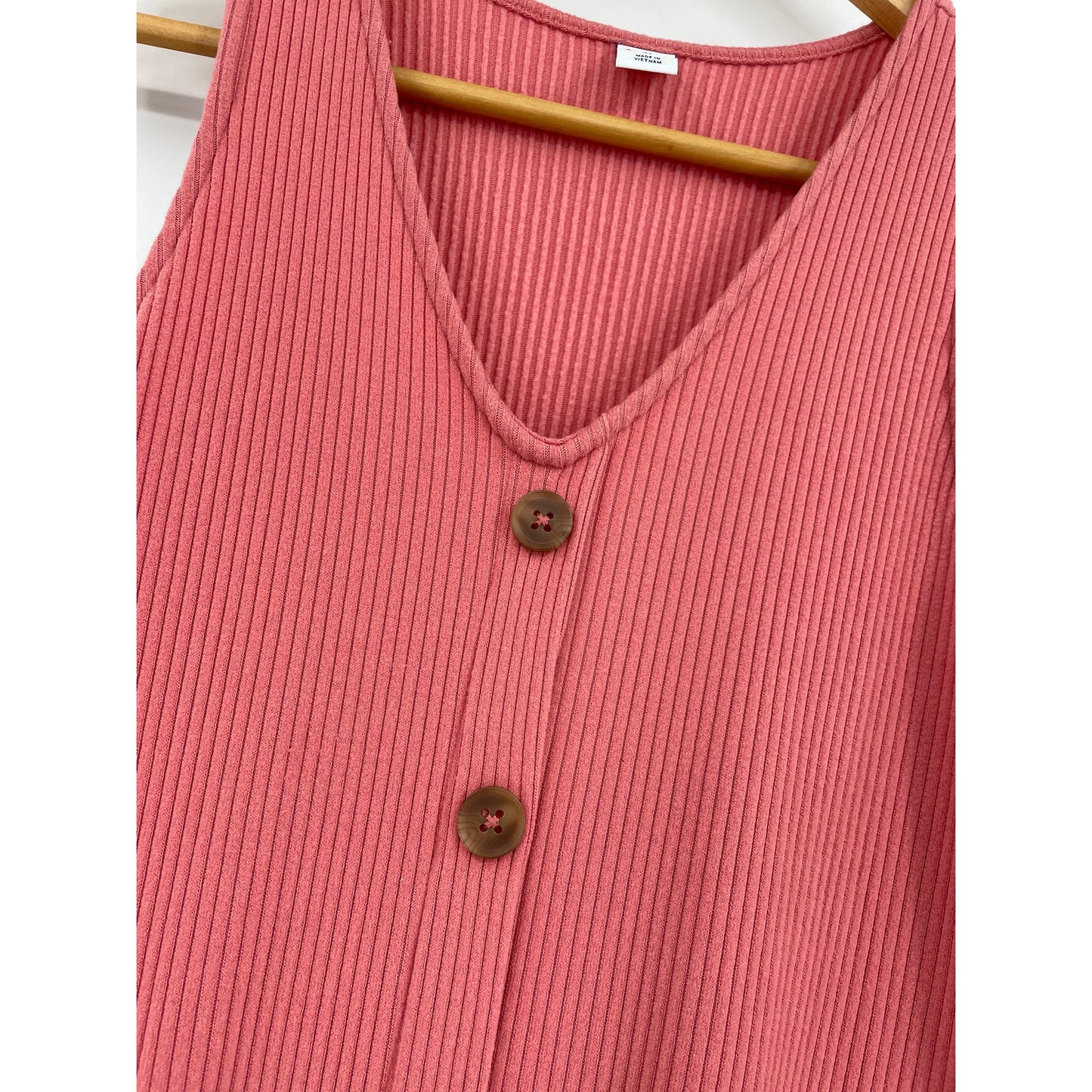 Old Navy Womans Coral Pink Ribbed Knit Sleeveless Button Front Mini Dress XS
