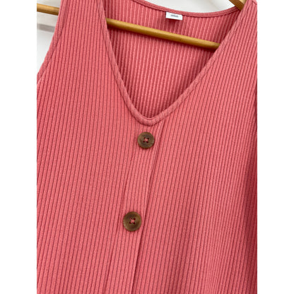 Old Navy Womans Coral Pink Ribbed Knit Sleeveless Button Front Mini Dress XS