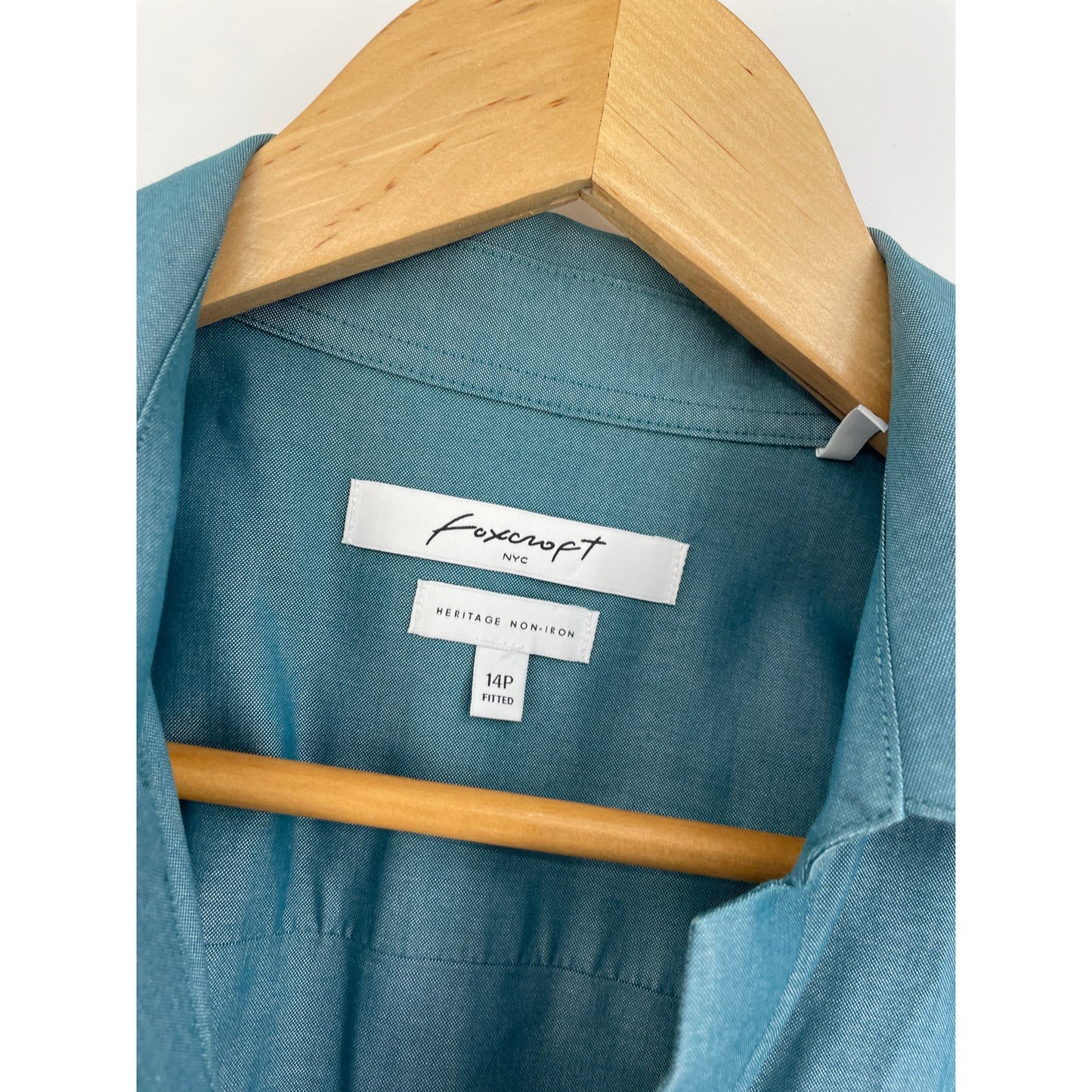 Foxcroft Blue Blouse Top Heritage No Iron Button Up 14P Fitted