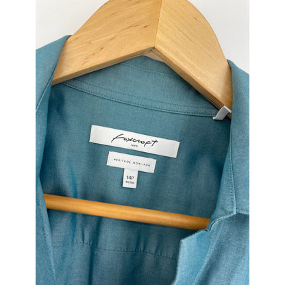 Foxcroft Blue Blouse Top Heritage No Iron Button Up 14P Fitted