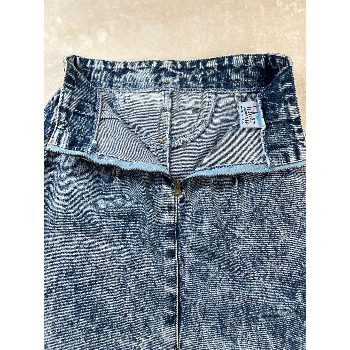 80's Preppy Glam Acid Wash Style Vintage Denim Skirt Size 7