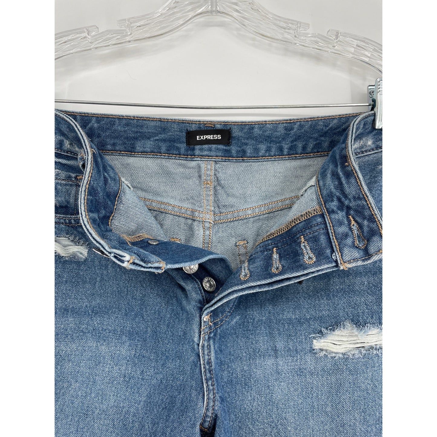 New Express Boyfriend Denim Distressed Shorts 8