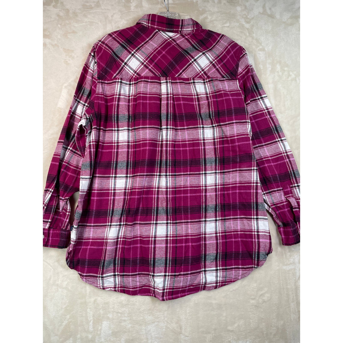 Gap Woman’s Relaxed Fit Boyfriend Plaid Button Down Magenta Cotton Flannel  XL