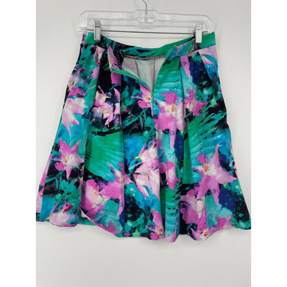 Cynthia Rowley Floral A Line Knee Length Pleated Spring Small Skirt