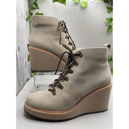 New Toms Wedge Lace Up Tan Woman’s Platform Boots 8