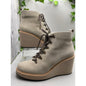 New Toms Wedge Lace Up Tan Woman’s Platform Boots 8