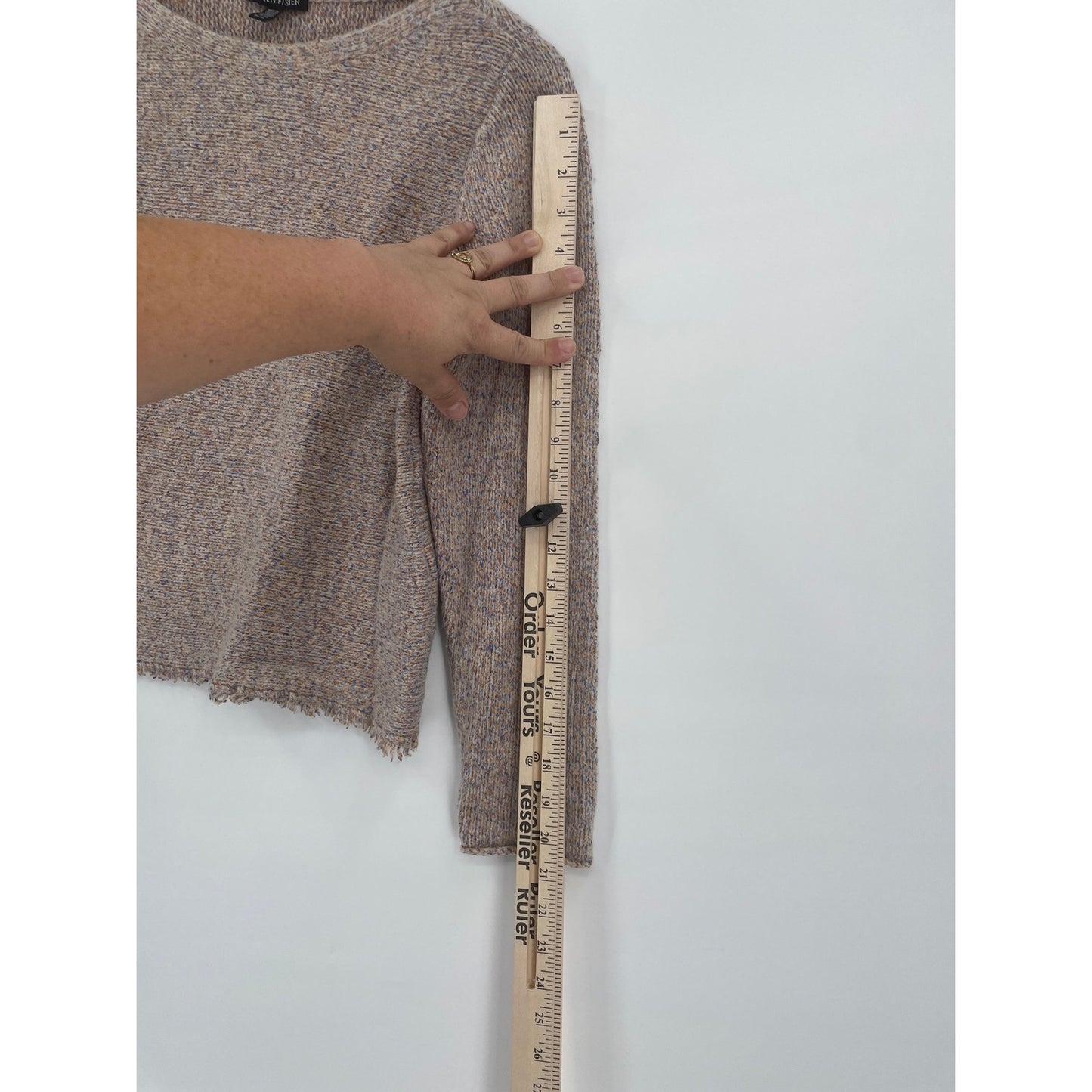 Eileen Fisher Neutral Marled Knit Sweater Bateau Neckline Fringe Hem Med