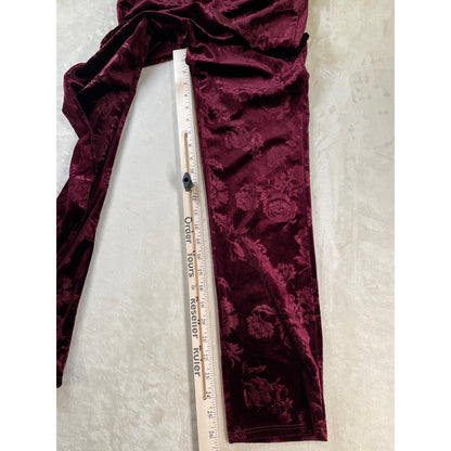 Vintage NWT Womans Dead Stock Y2k Burgundy Velour Off the Shoulder Crop Top Pant Set L