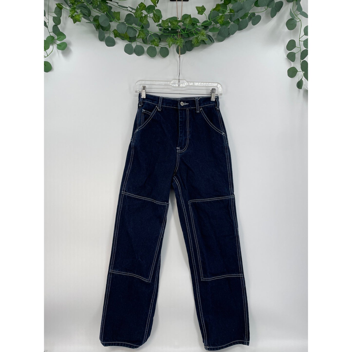 J.Galt Dark Denim Woman Carpenter Painters Jeans White Stitching Small