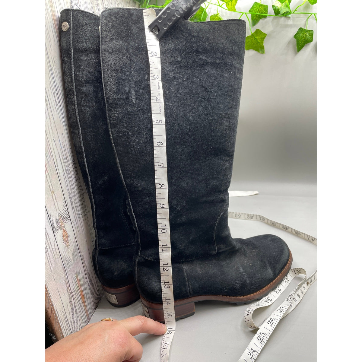 UGG Broome Suede Tall Sherpa Lined Zipper Shearling Boots Size 7