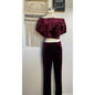 Vintage NWT Womans Dead Stock Y2k Burgundy Velour Off the Shoulder Crop Top Pant Set L