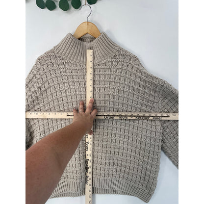 Waffle-Knit Mock Turtleneck Oversized Chunky Pullover Womans Sweater XL