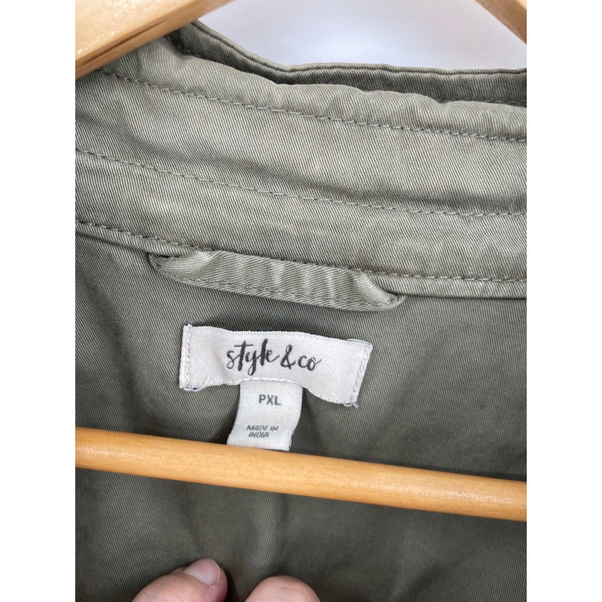 Style & CO Olive Green Cotton Utility Cargo Jacket Zipper Button  PXL