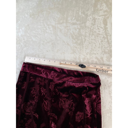 Vintage NWT Womans Dead Stock Y2k Burgundy Velour Off the Shoulder Crop Top Pant Set L