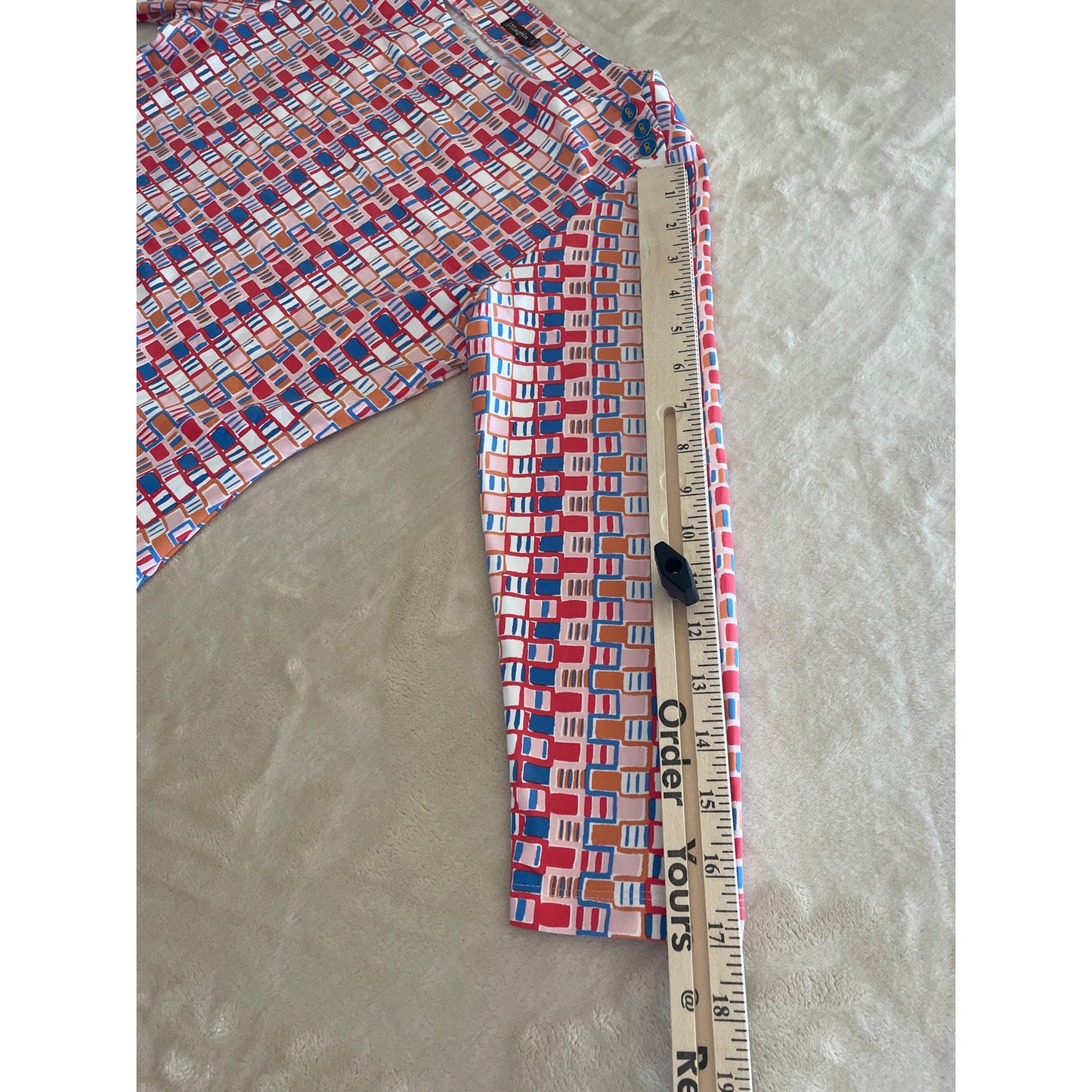 J. McLaughlin Catalina Cloth 3/4 Sleeve Signature Top Geometric Multicolor XS