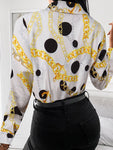 Woman's Style Collection Printed Collared Neck Long Sleeve Blouse