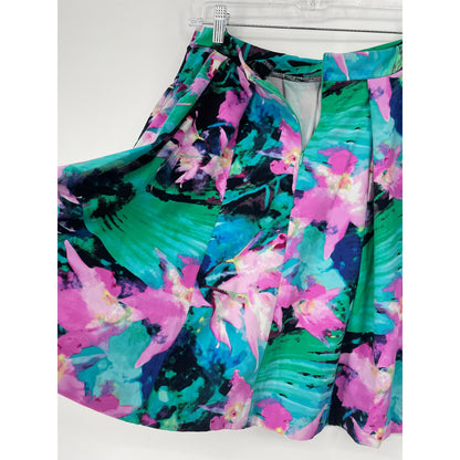 Cynthia Rowley Floral A Line Knee Length Pleated Spring Small Skirt