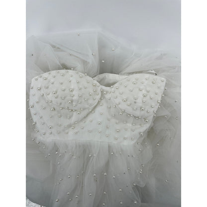 Fairytale Romantic Pearl Embellished Tule Off The Shoulder Wedding Dress Size 5