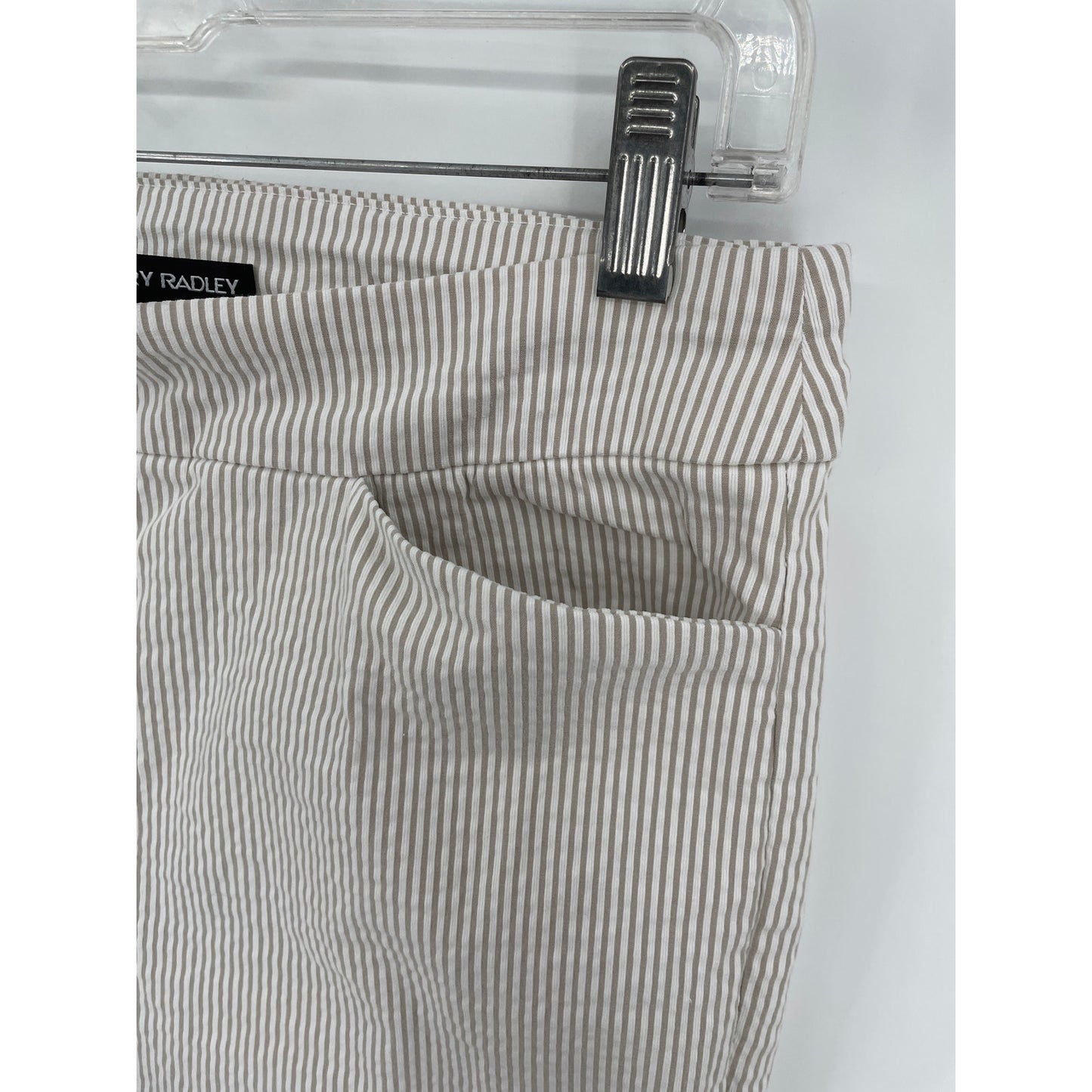 Hilary Radley Womans White Tan Stripe Ankle Pull On Pants Med
