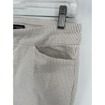 Hilary Radley Womans White Tan Stripe Ankle Pull On Pants Med