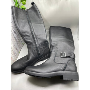 UGG NWOB Black Pebble Leather Harrison Tall Zipper Riding Boots 9
