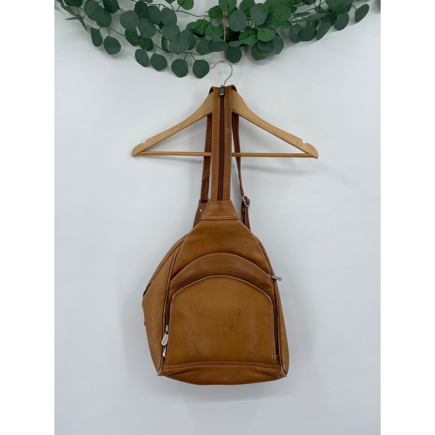 Piel Genuine Leather 2 Pocket Sling Back Pack Honey Color