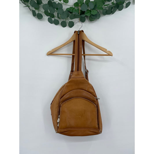 Piel Genuine Leather 2 Pocket Sling Back Pack Honey Color