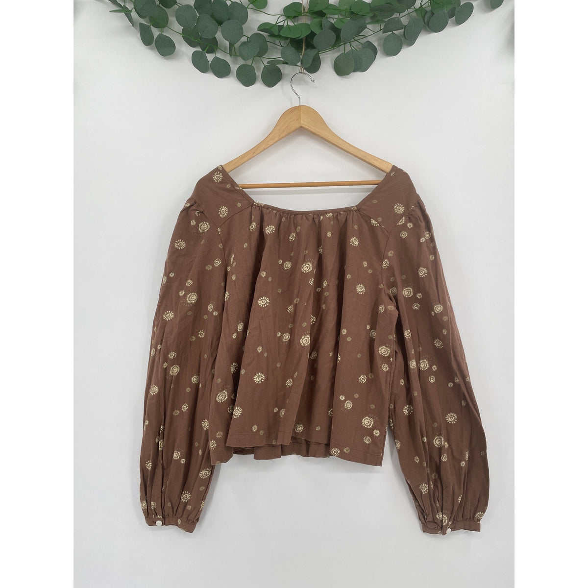 a.n.a a new approach 100% Cotton Brown Flowy Floral BOHO Off The Shoulder Fit Blouse Large