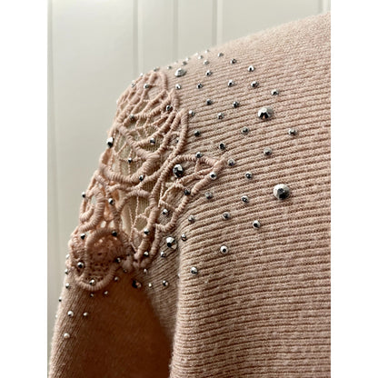 Siren Lily Jeweled Long Sleeve Crochet Woman’s Sweat Blouse Size 2XL