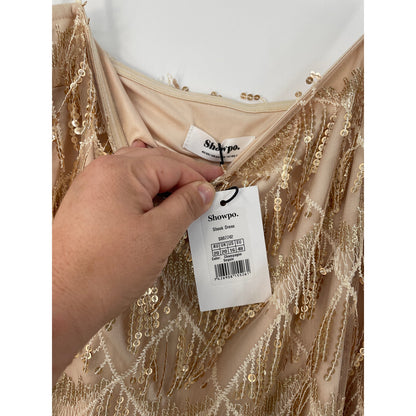 Showpo NWT Champagne Shook Slip Mini Sequin Dress Size 16