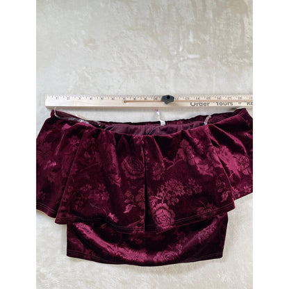 Vintage NWT Womans Dead Stock Y2k Burgundy Velour Off the Shoulder Crop Top Pant Set L