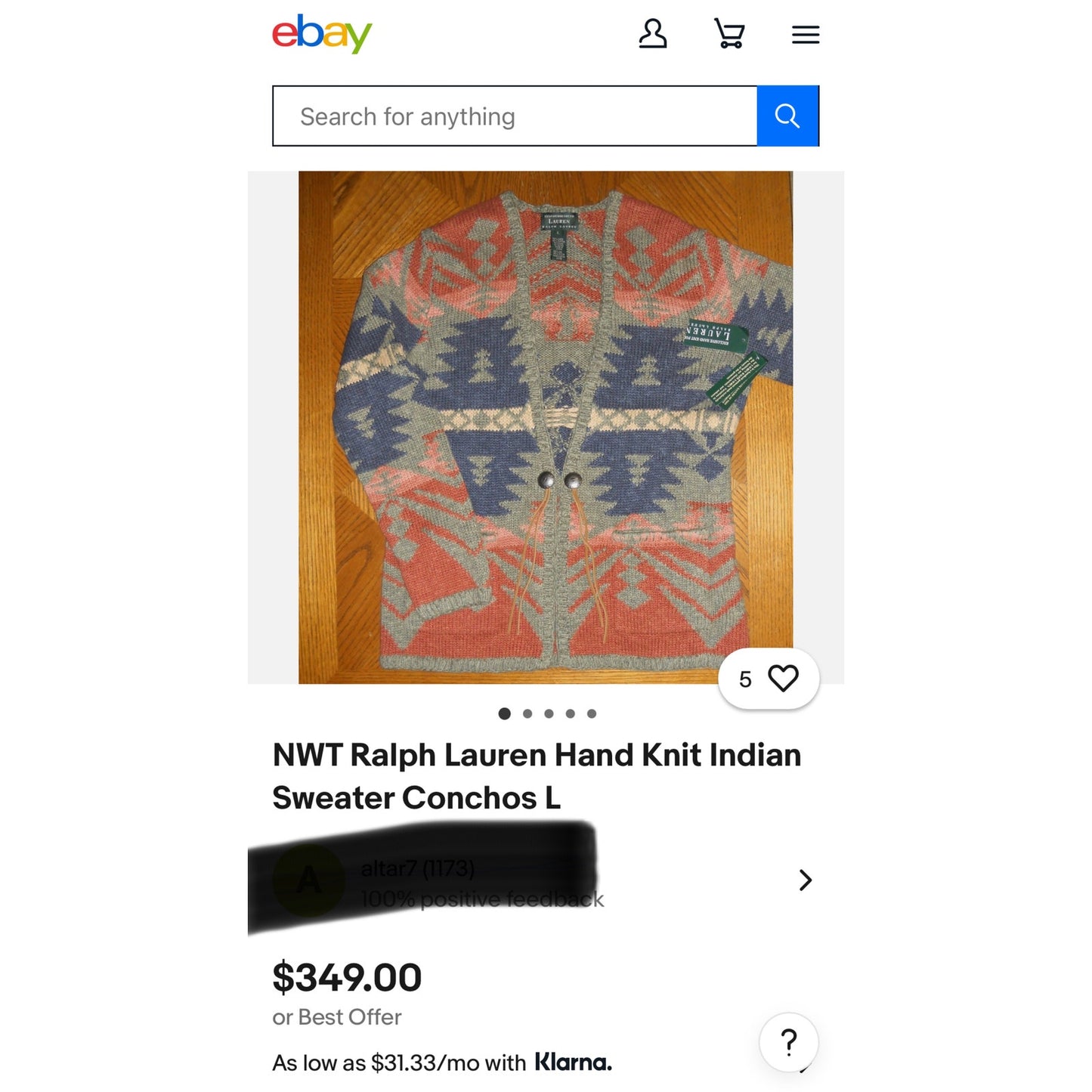 Vintage Exlcusive Hand Knit for Lauren Ralph Lauren Womans Western Aztec Open Knit Sarape Cardigan Sweater -M