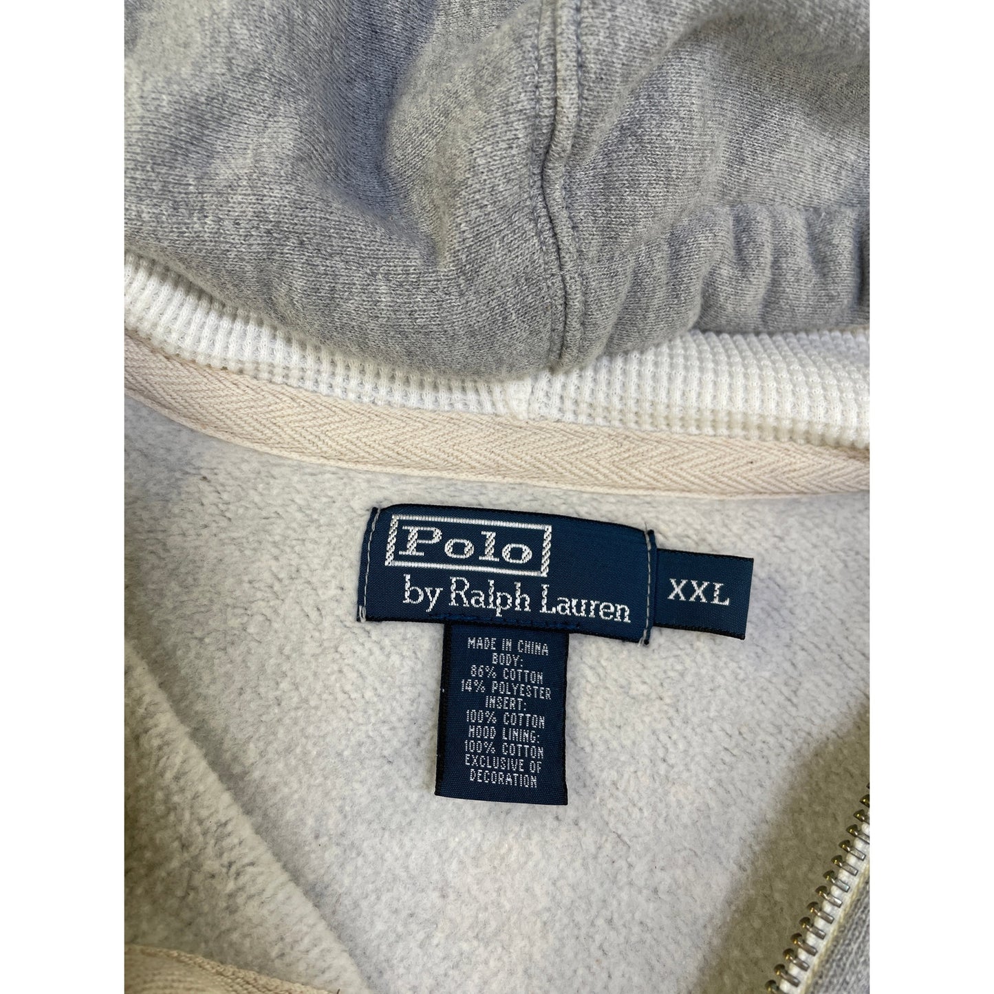 POLO RALPH LAUREN Vintage Stone Grey Full Zip Men’s Thermal Lined Hoodie Sweater XXL