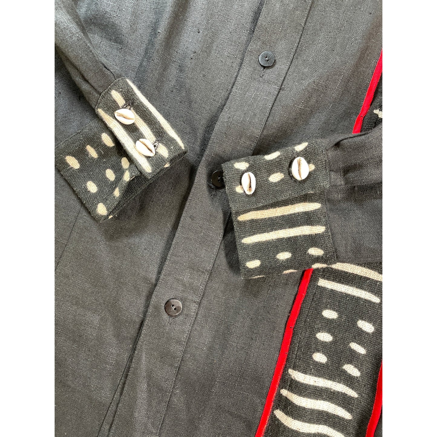 Unisex Vintage NIA Linen Cotton Black and Red Tribal Ethnic Shirt & Pant Set Suit M