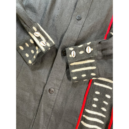 Unisex Vintage NIA Linen Cotton Black and Red Tribal Ethnic Shirt & Pant Set Suit M