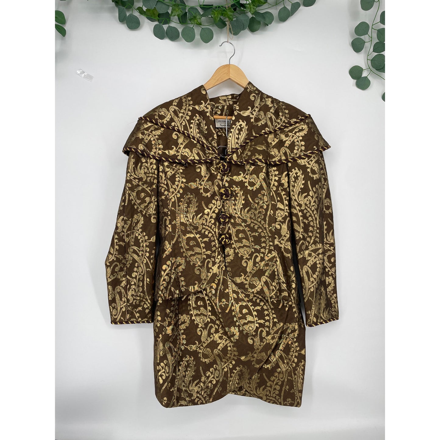 Vintage 1980s Victor Costa for Neiman Marcus Blazer & Skirt Brown Gold Suit