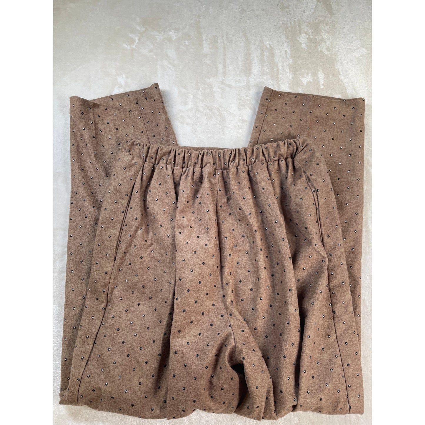 Vintage Caramel Studded Set Satin Lined Bomber Jacket Stretch Pant Suit M
