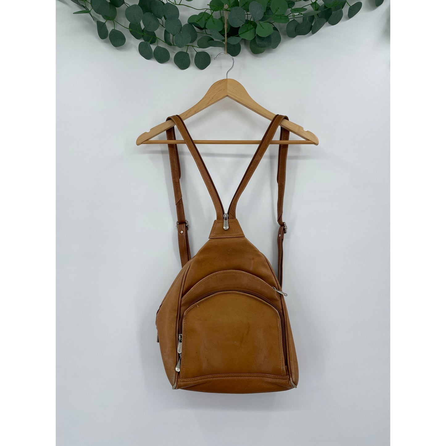 Piel Genuine Leather 2 Pocket Sling Back Pack Honey Color