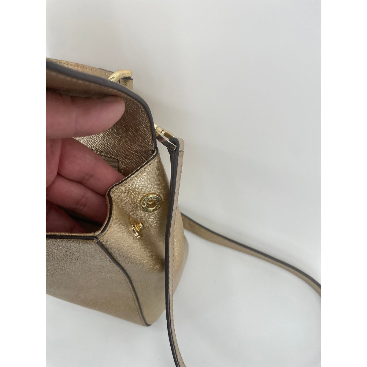 Michael Kors Metalic Gold Small Ava Satchel Crossbody Saffiano Leather Handbag