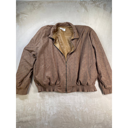 Vintage Caramel Studded Set Satin Lined Bomber Jacket Stretch Pant Suit M