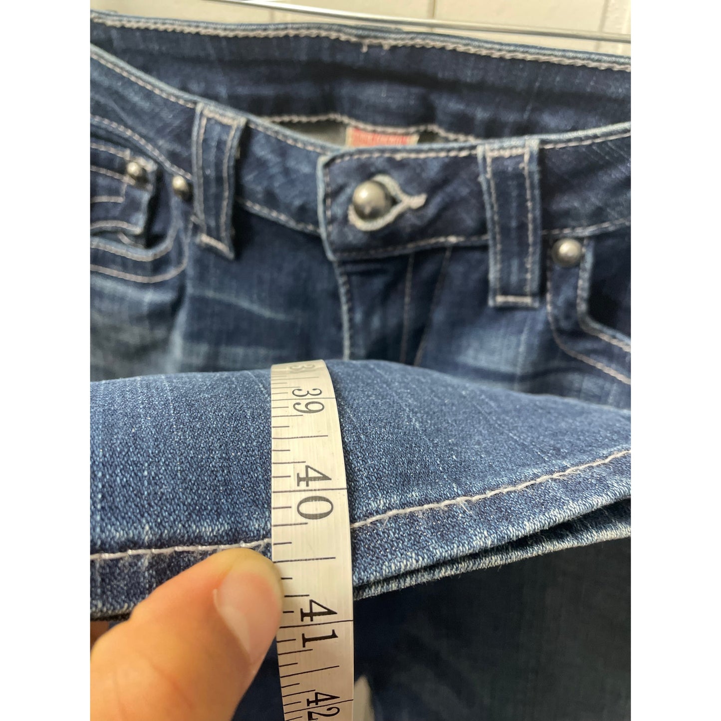True Religion Blue Denim Relaxed Straight Flap Pockets Mens Jeans SZ 31