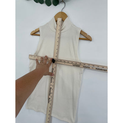 LOFT Off White Ribbed Sleeveless Mock Neck Tank Large
